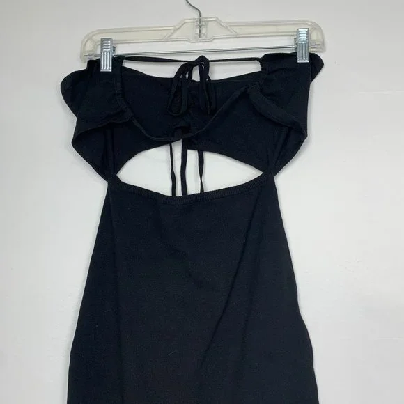 NWT NBD Greta Dress Lace Up Cut Out Sleeveless Neck Tie Bodycon Midi Bla…